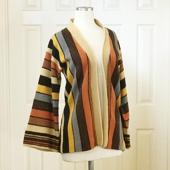Vintage Sweaters - VINTAGE Autumn striped knit open cardigan sweater.